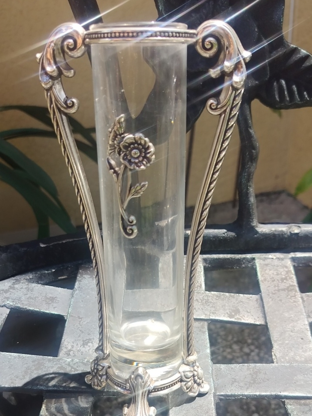 Brighton Decorative Silver-Tone Glass Bud Vase with Floral Accent